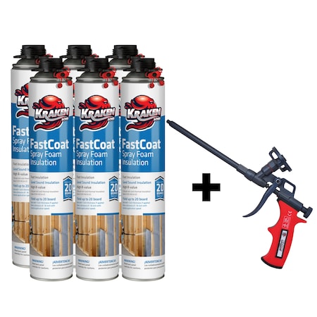 Krakenbond Krakenbond FastCoat Insulation Foam Spray, 27.1 oz, 6 Gun Use Cans, 1 Spray Foam Gun, 7PK 6FC1SG